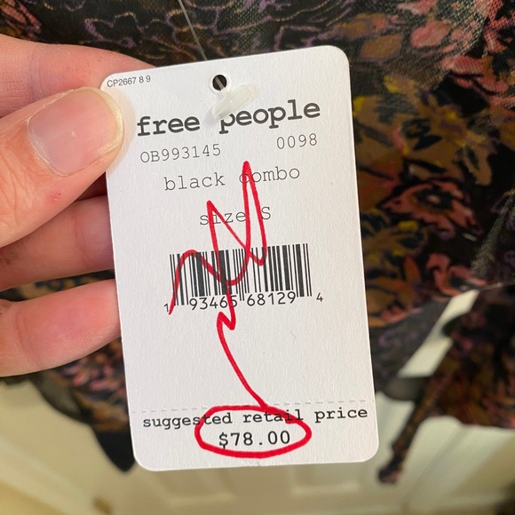 Free People Top Blouse Amber Floral Women Black Small Petite NWT - Picture 4 of 6